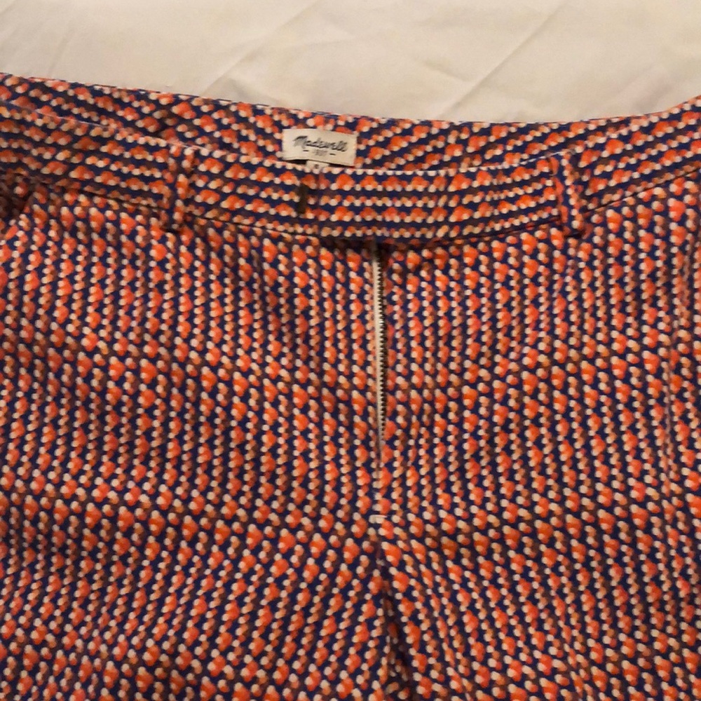 Blue orange white pattern crop pants